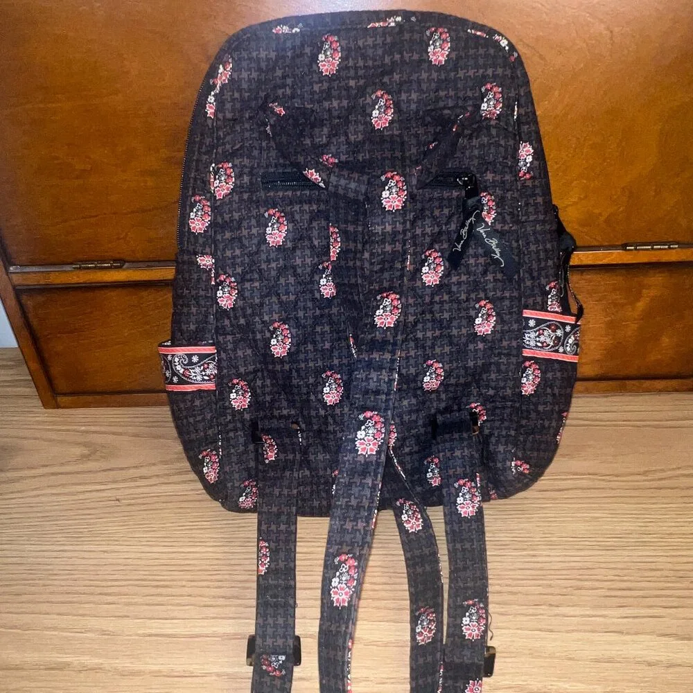 Vera Bradley Floral Black & Red Quilted BackPack Shoulder Bag Sling w/Rain Bag